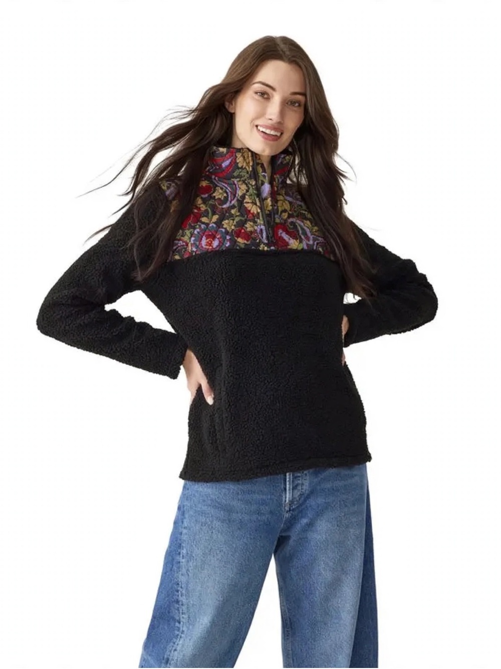 Vera Bradley Sherpa Pullover Floral Yoke Black XL